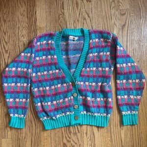 Vintage Winona Knits Women’s Cardigan Sweater M Folk Colorful Minnesota USA